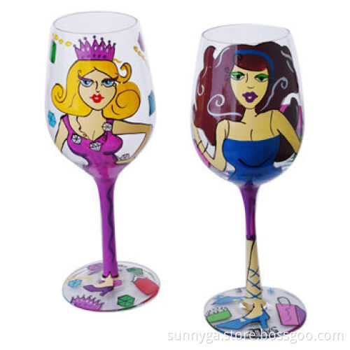 Hand Painting Wine Glasses in Modern Lady Set with 420mL Capacity